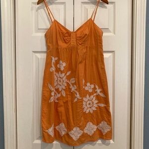 Tommy Bahama Orange Cotton Dress with Stitch Flowers Embroidered, Large